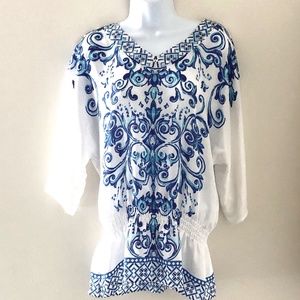 Chicos blue print boho top, size 1 (8), like new